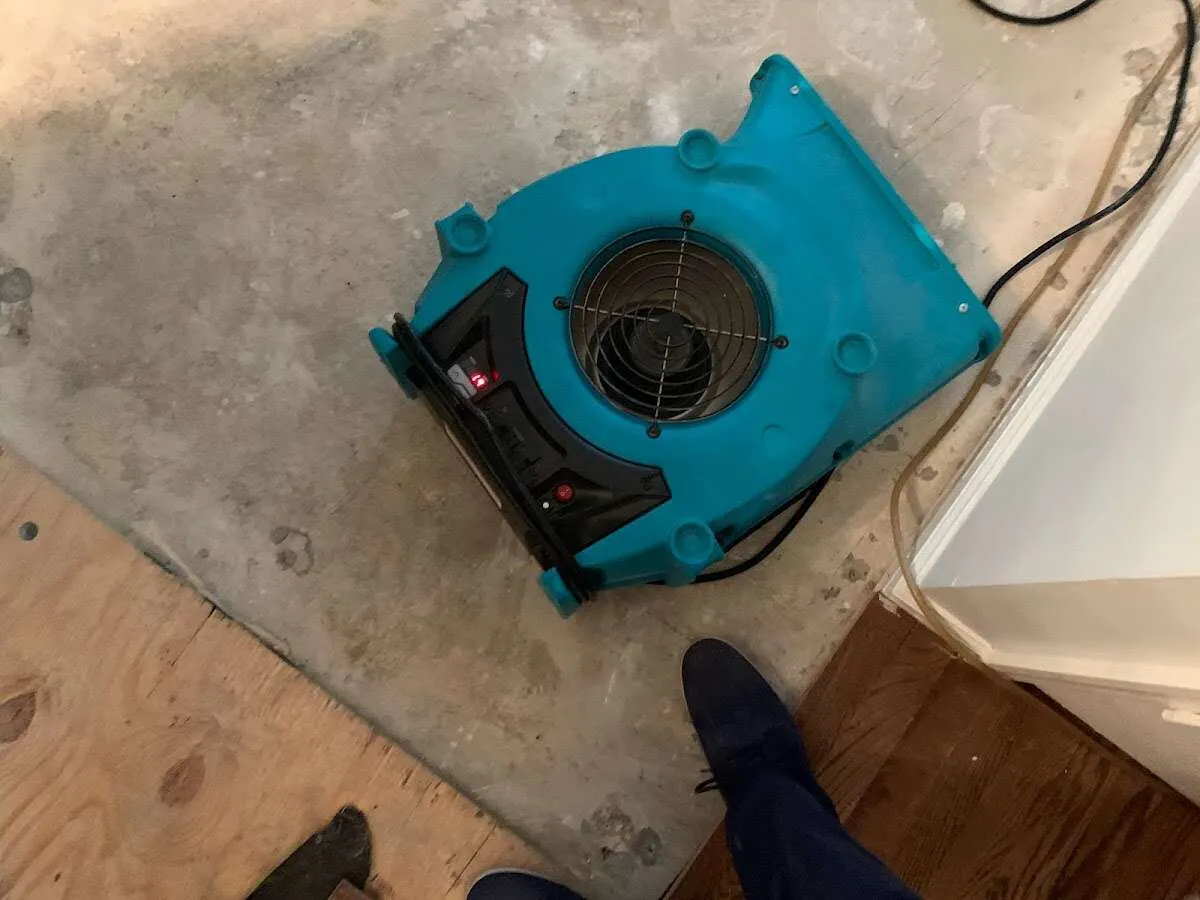 Air mover drying subfloor during Leak Detection & Repair in Phenix City